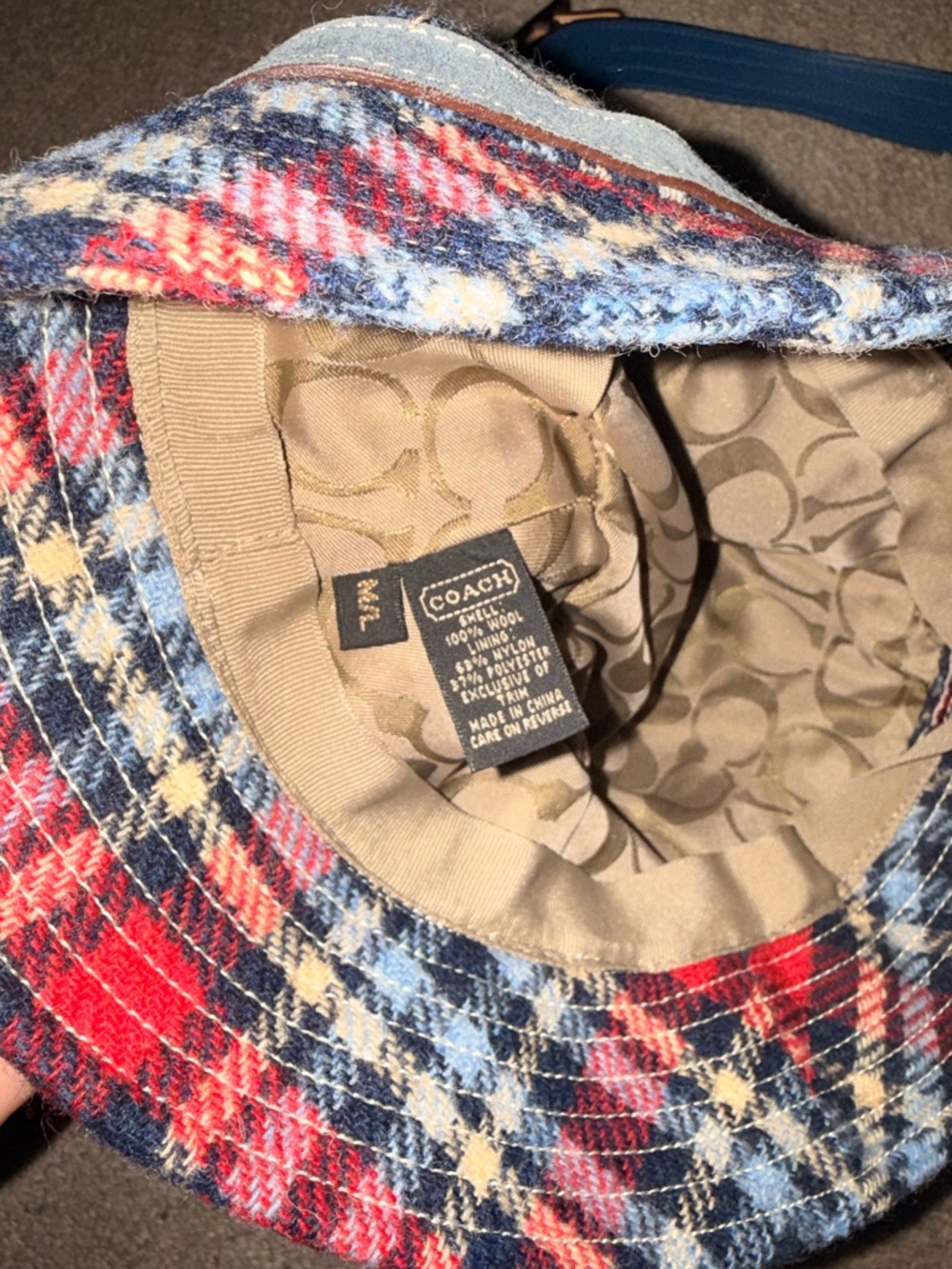 SUPER RARE Coach Plaid Hat & Shoulder Bag Set - Blue, Red, Cream - Picture 8 of 9